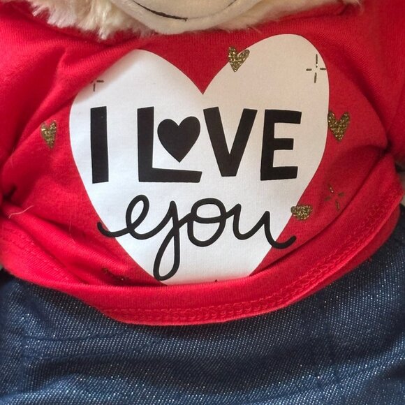Build-A-Bear Plush Teddy Bear "I Love You" Shirt Denim Skirt BAB - Picture 3 of 14
